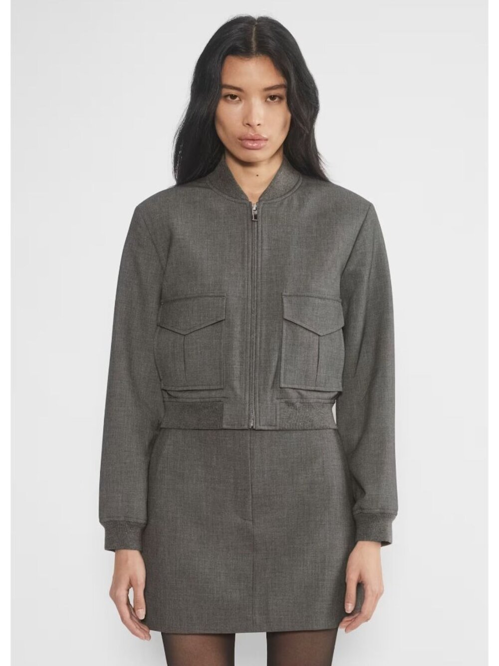 Babaton Aritzia Succession Bomber Jacket Cropped Gray Small